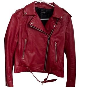 Zara Red Faux Leather Jacket